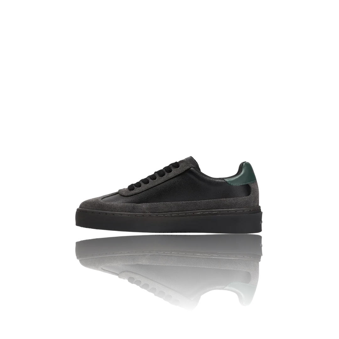 Black Racing Green Charcoal Suede-Trimmed Leather Sneakers