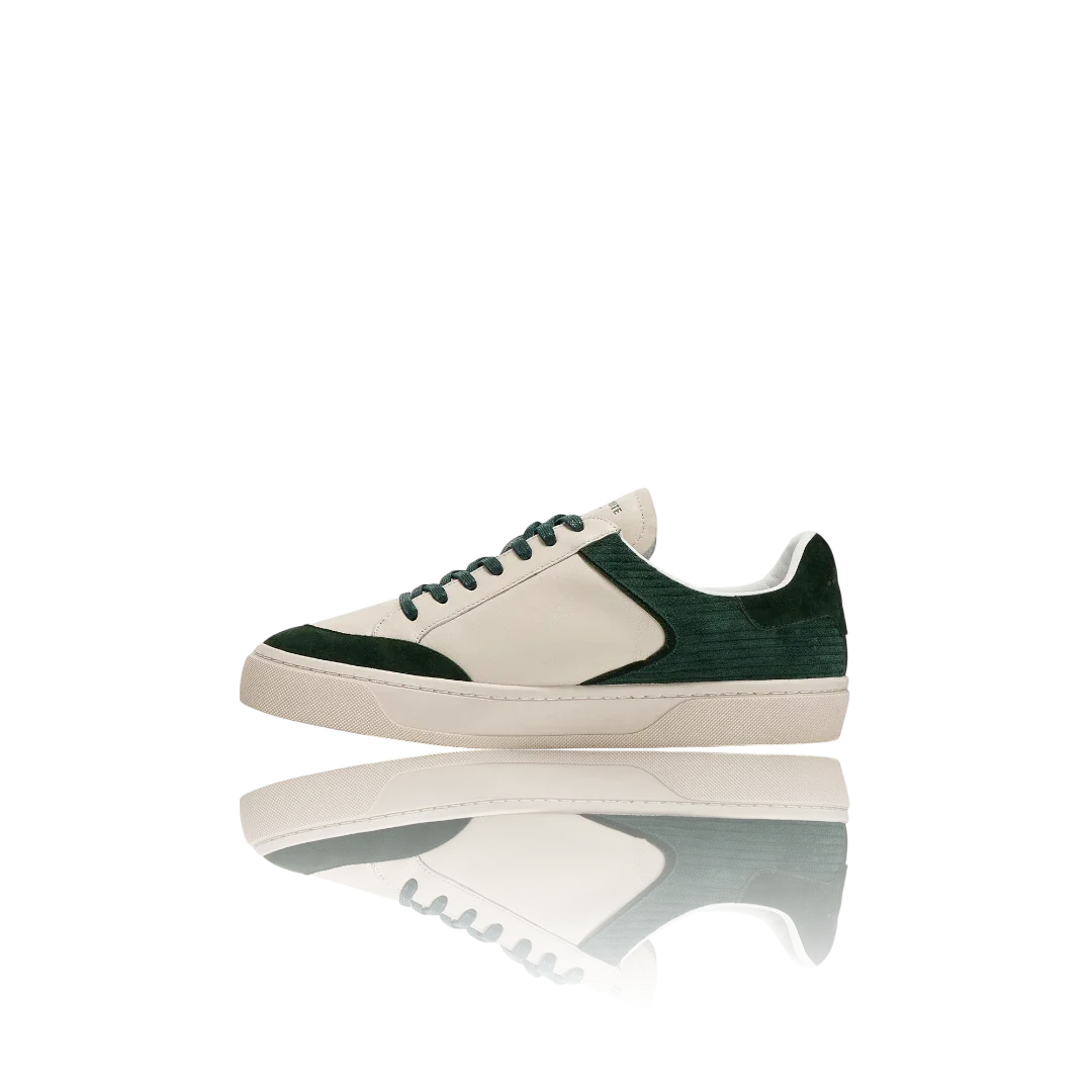 Ivory Green Suede-Trimmed Leather Sneakers