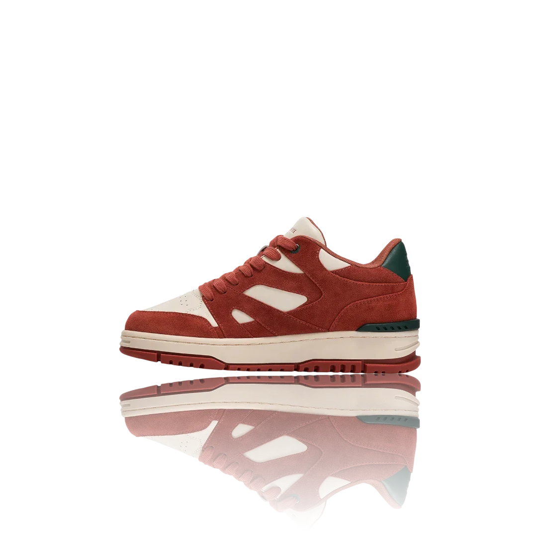 Ivory Burnt Orange Forest Green Suede-Trimmed Leather Sneakers