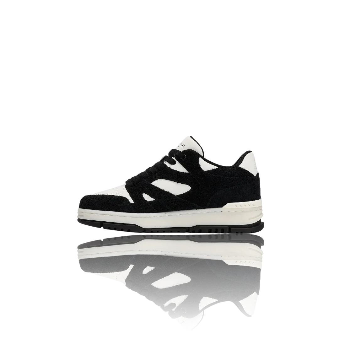 White Black Suede-Trimmed Leather Sneakers