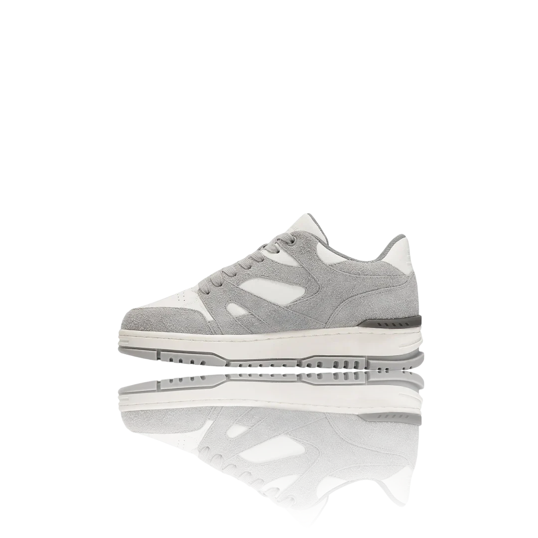 White Grey Suede-Trimmed Leather Sneakers