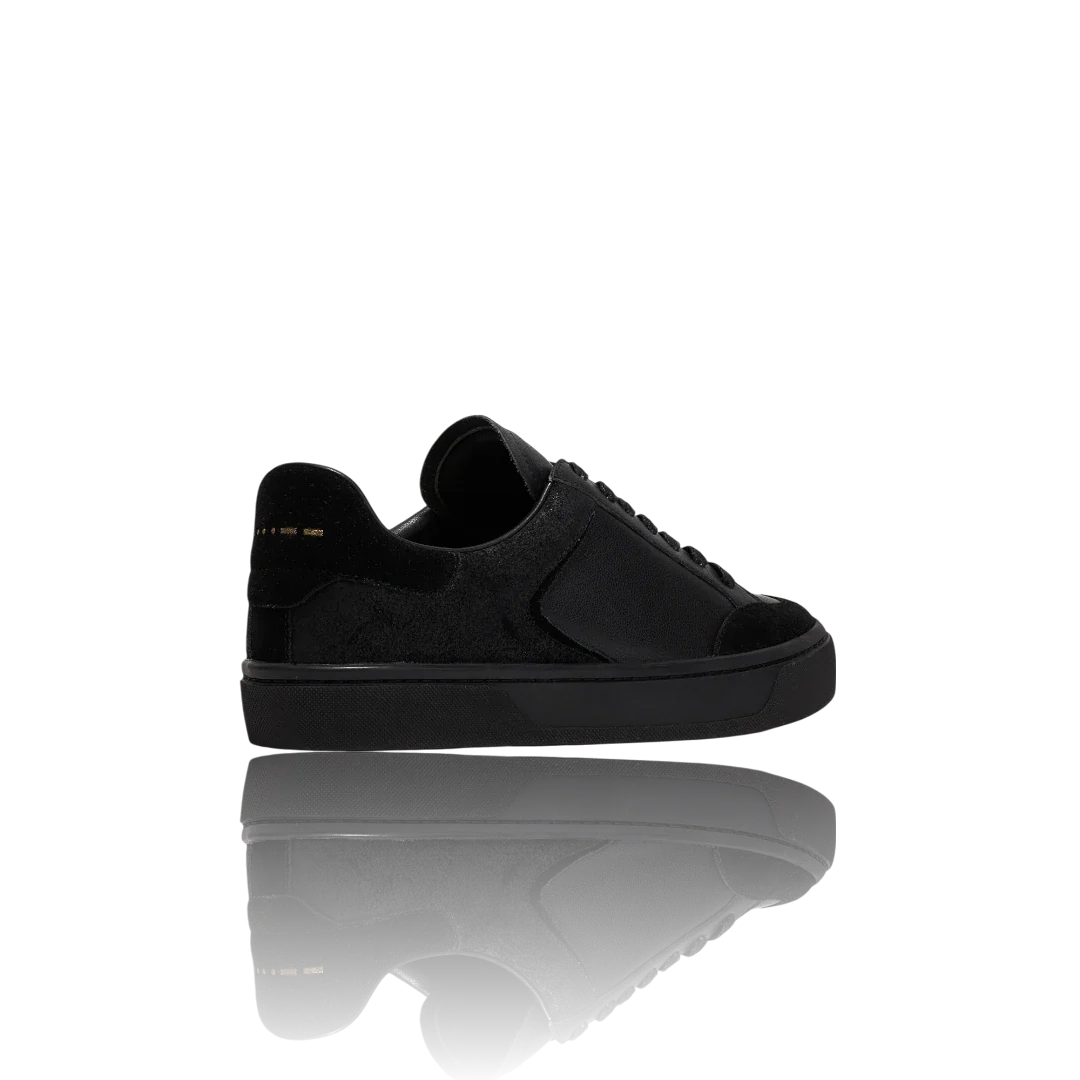Black Suede and Crackle Leather-Trimmed Leather Sneakers