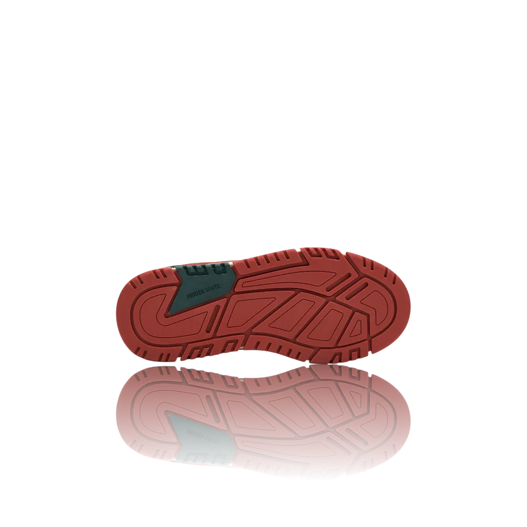 Ivory Burnt Orange Forest Green Suede-Trimmed Leather Sneakers