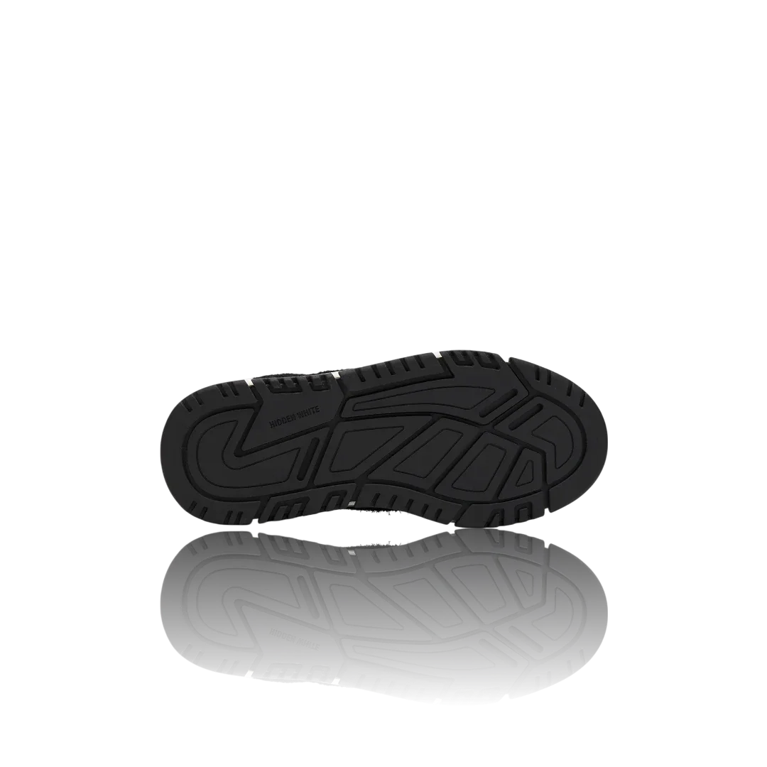 White Black Suede-Trimmed Leather Sneakers