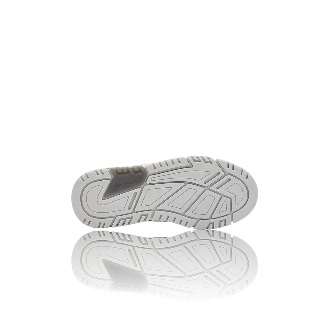 White Grey Suede-Trimmed Leather Sneakers