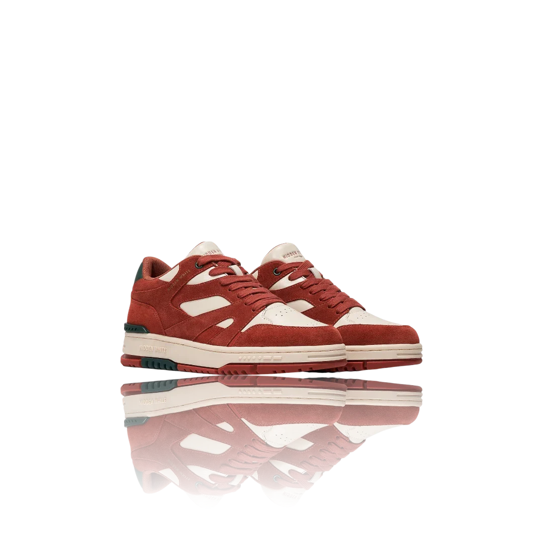 Ivory Burnt Orange Forest Green Suede-Trimmed Leather Sneakers