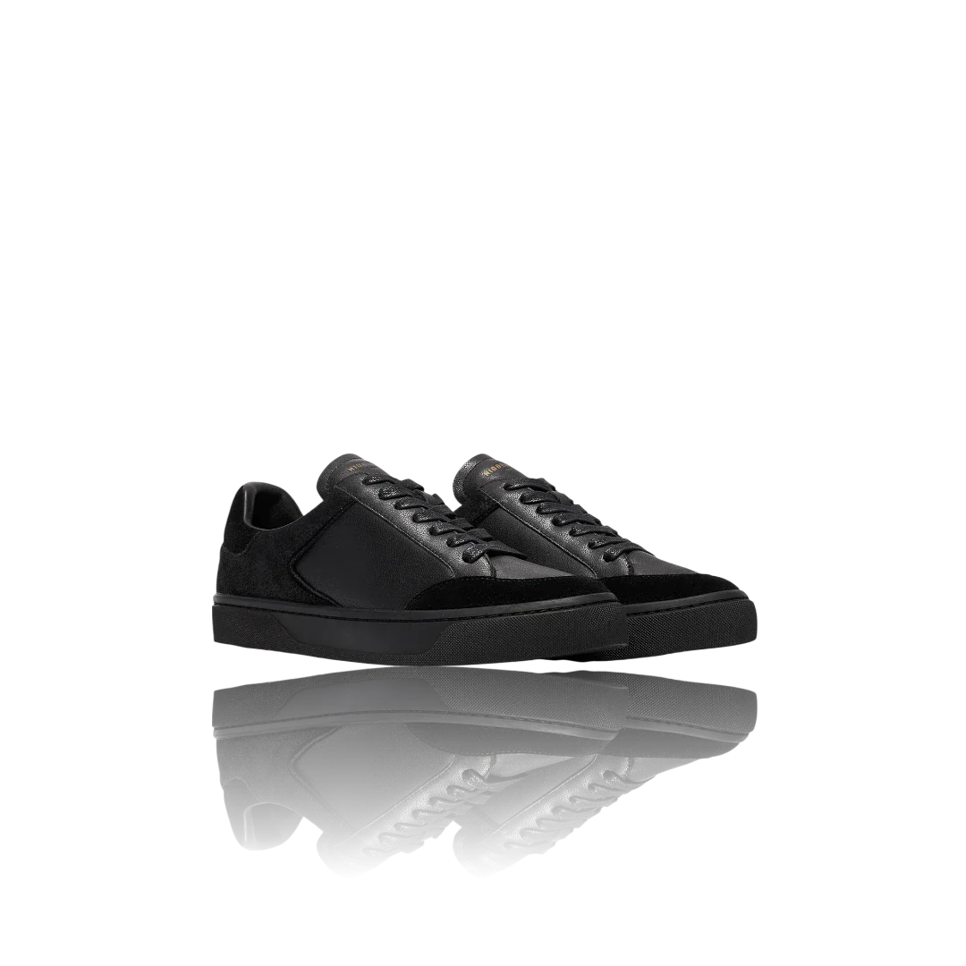 Black Suede and Crackle Leather-Trimmed Leather Sneakers