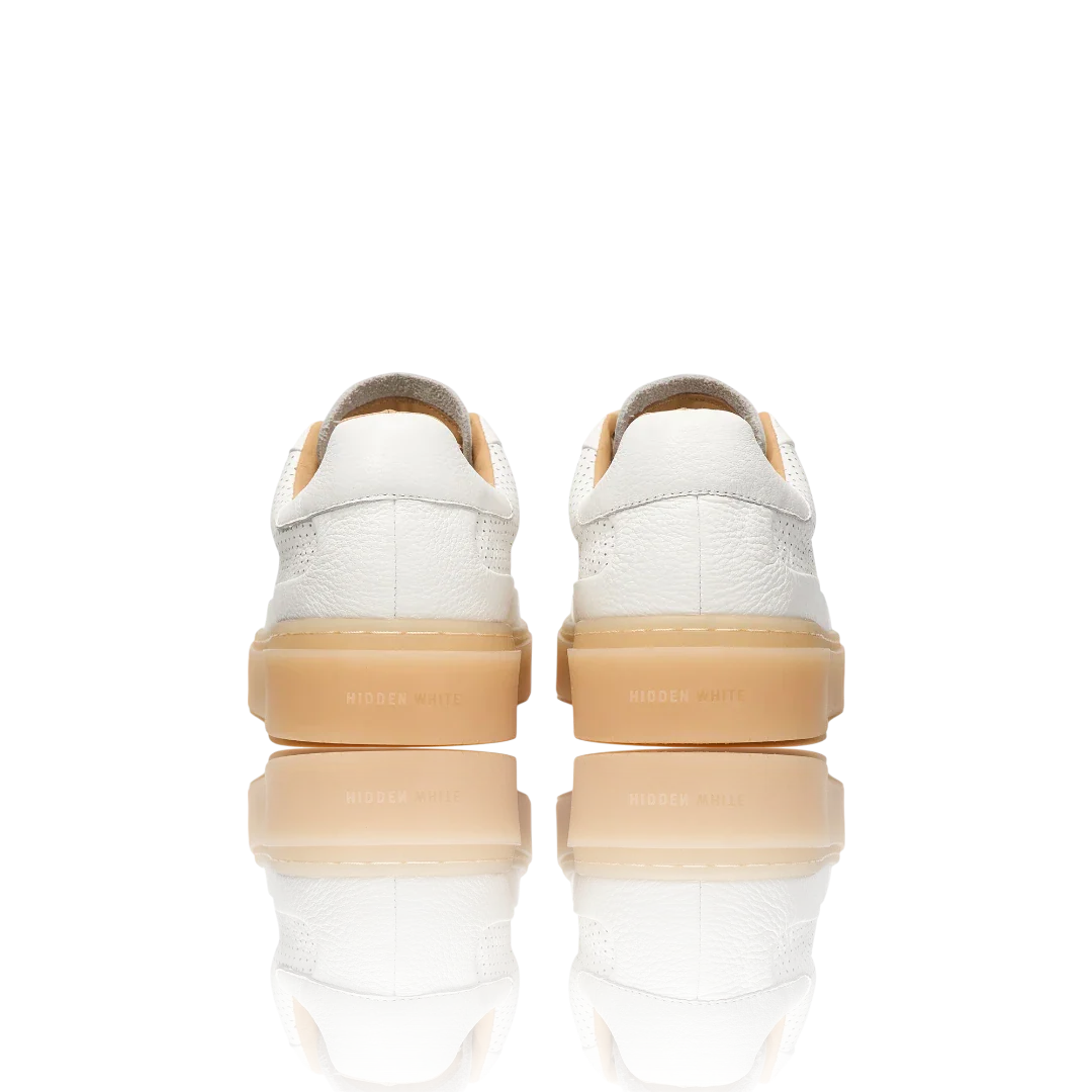 White Leather-Trimmed Perforated Leather Sneakers