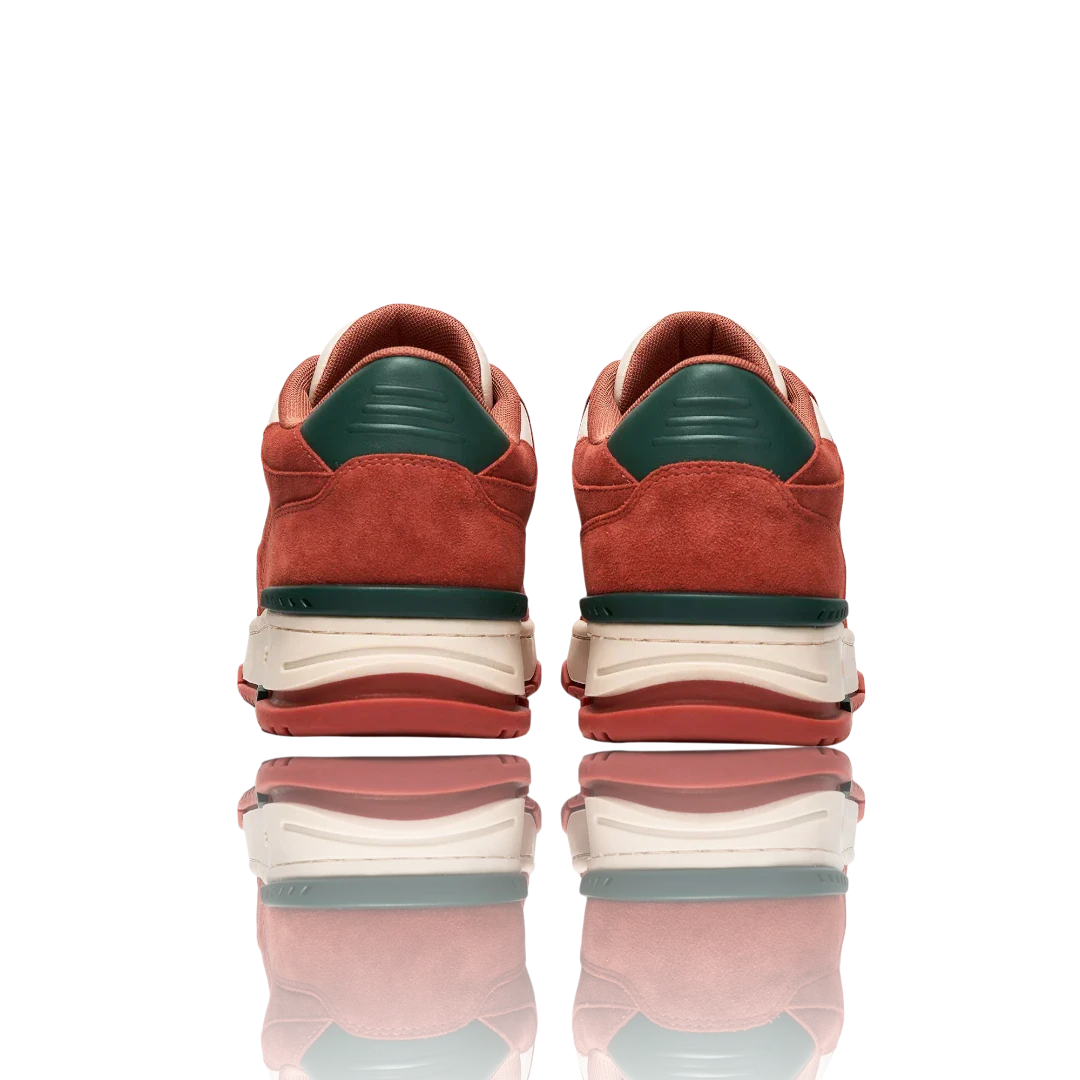 Ivory Burnt Orange Forest Green Suede-Trimmed Leather Sneakers