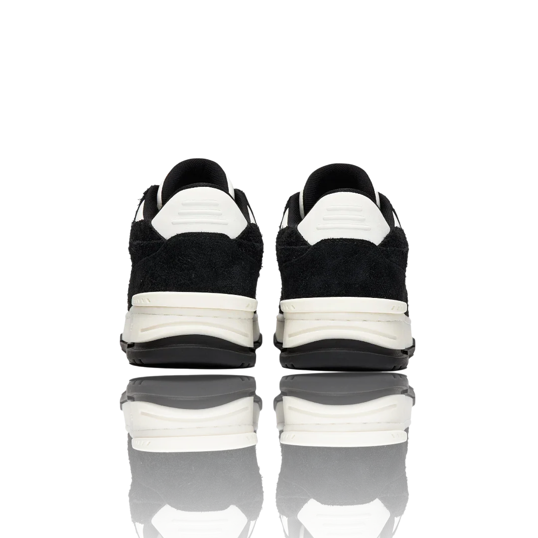 White Black Suede-Trimmed Leather Sneakers