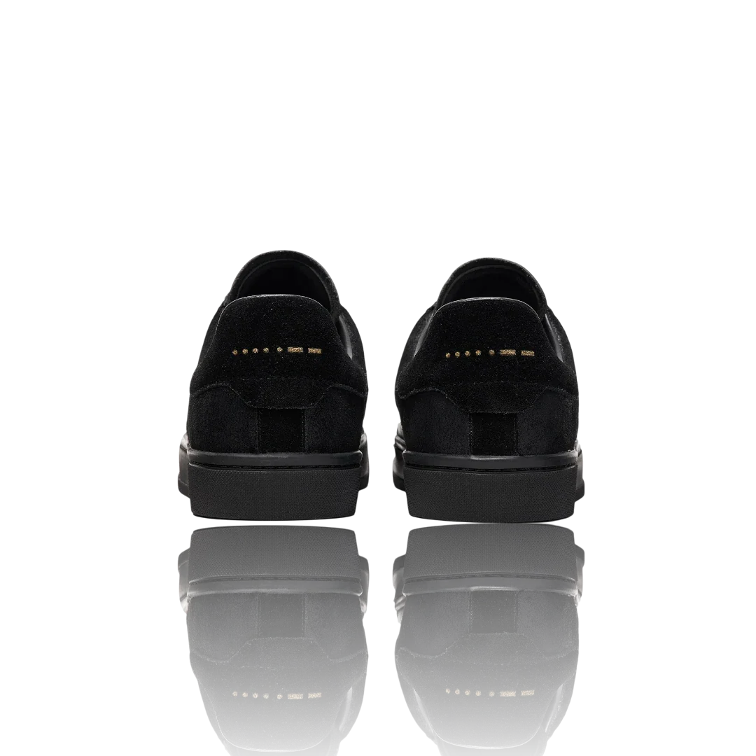 Black Suede and Crackle Leather-Trimmed Leather Sneakers