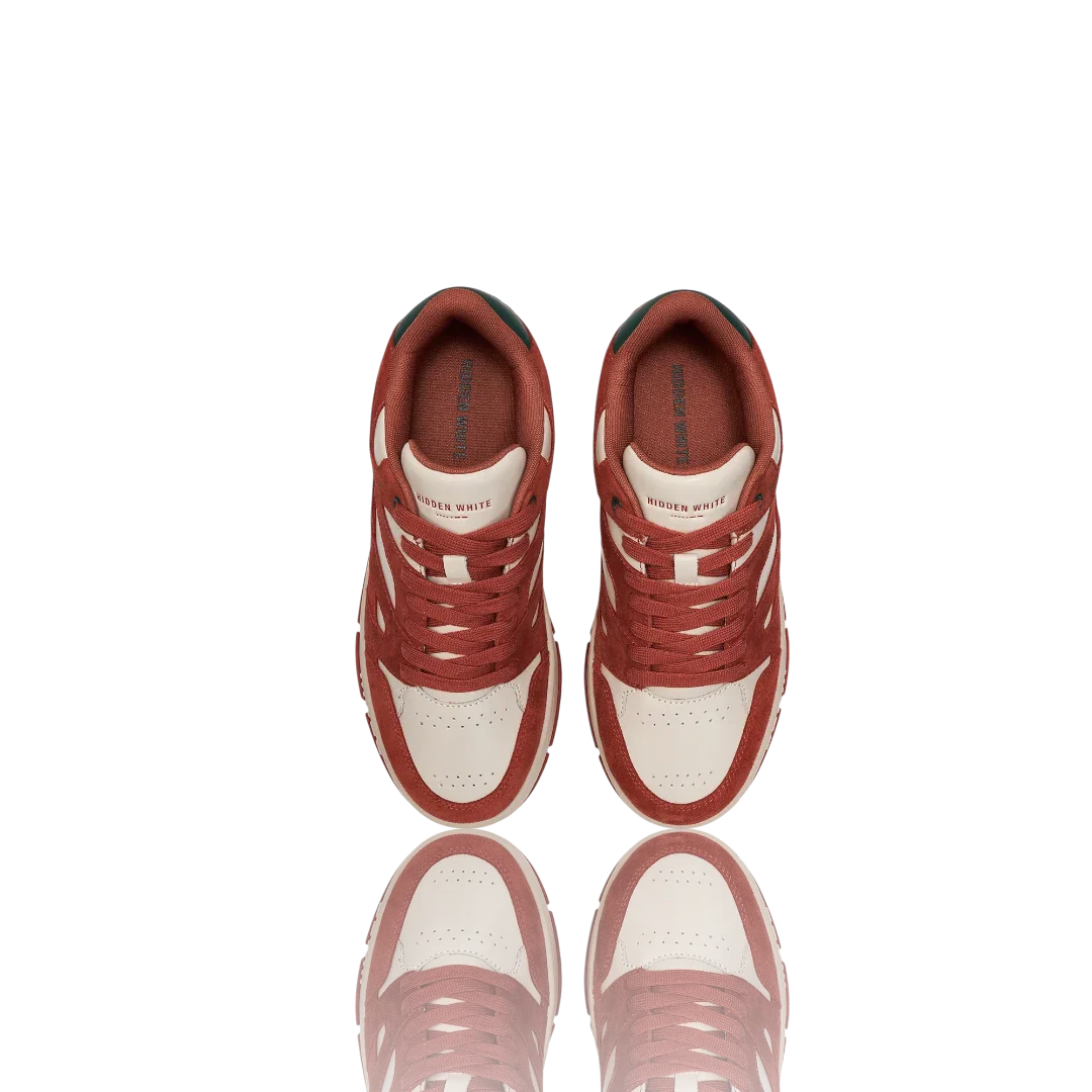 Ivory Burnt Orange Forest Green Suede-Trimmed Leather Sneakers