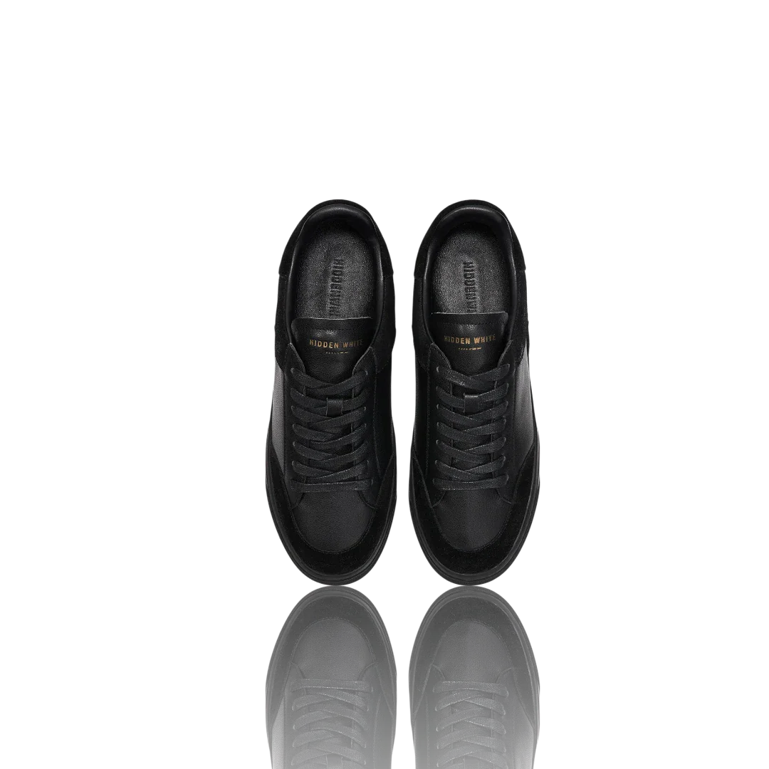 Black Suede and Crackle Leather-Trimmed Leather Sneakers